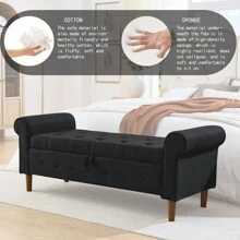62" Bedroom Tufted Button Storage Bench Modern Fabric Upholstered Ottoman Window Bench Rolled Arm Design For Bedroom Living Room Foyer Black - Black + Fabric + Foam as Pic - View 5