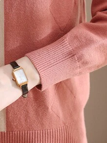 Women's Sweater Round Neck Jacquard Colorblocking Beaded Long Sleeve Knit Top Solid Color Peplum Pullover - trái cam - Xem 4