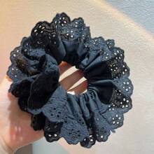 1pc Oversize 18cm Lace Scrunchie, Double Layer Floral Lace Bohemian Polyester Hair Accessory, Suitable For Spring, Summer, Beach, Wedding Scrunchies Hair Ties Scrunchy Hair Ties