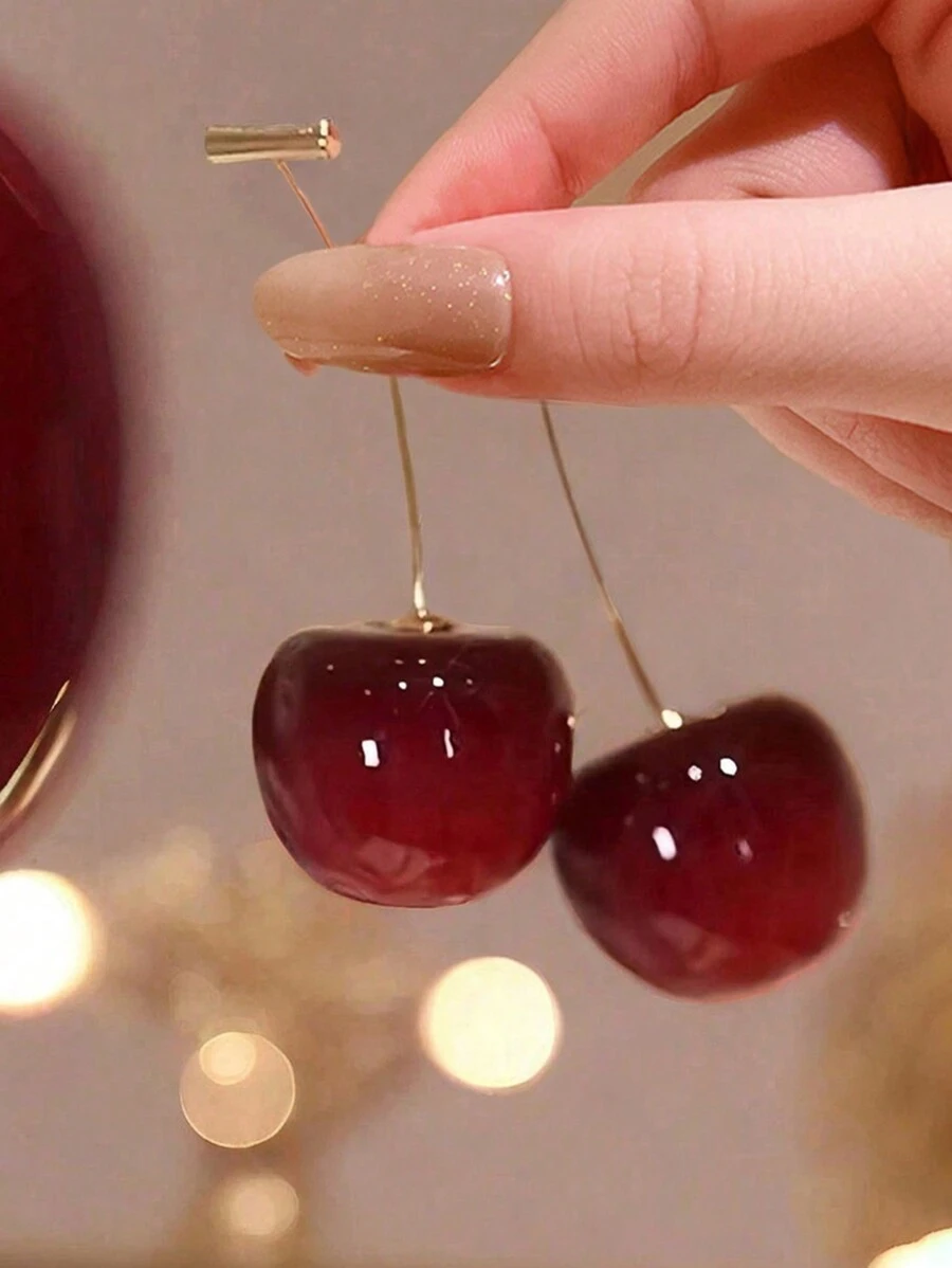 1 Pair Of High-End Sweet And Fresh Cherry Gentle And Simple Earrings - Red - View 1