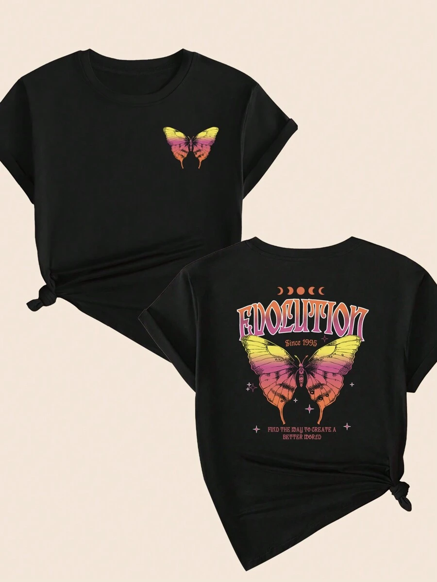 Y2K Style Cute Butterfly T-Shirt Premium Cotton Women's Tops Comfortable Soft Breathable - Vì vậy - Xem 1
