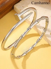 Camhanno 2 Pieces Of Exquisite And Fashionable Stainless Steel Plum Blossom Nail + Four-Leaf Flower Embossed Bracelet Set Is Suitable For Sending Girlfriends During The Holidays Valentines,Mom,Mother,Mother's Day,Gift