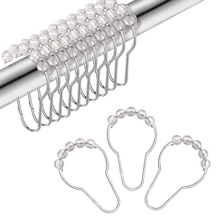 12pcs/24pcs Red Bathroom Hook Ball Rolling Decorative Rust Proof Stainless Steel Shower Curtain Hooks For Bathroom Shower Rods Home Bathroom Decor Fall Decor Bathroom Accessories Back To School - Red - View 28