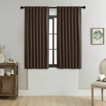 1片/2片装可调节尺寸褶皱/杆袋式遮光窗帘套装，纯色隔热遮光窗帘，适用于客厅、办公室、卧室 - 深咖色 - 查看 30