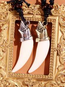 1pc Vintage Fashion Polyresin Wolf Fang Pendant Necklace Men's Jewelry