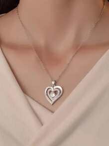 1 件我爱你到月亮和背面心形吊坠项链配粉红玫瑰和熊盒珠宝礼物周年纪念礼物结婚礼物女士情人节