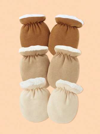 1 Pair Solid Color Anti-Scratch Warming Gloves For 0-6 Month Newborn Babies, Extra Soft & Thick, Suitable For Daily Wearing In Winter