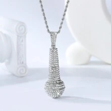 1 pieza Conjunto creativo de Hip Hop con colgante de micrófono con rhinestones brillantes, accesorio de moda neutral de Hip Hop para raperos callejeros - Collar con colgante de micrófono de hip hop - Ver 10