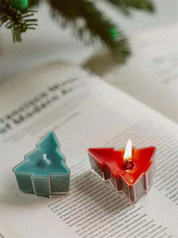 1 vela decorativa de Natal, vela em formato de árvore de Natal, vela aromática de cera para chá com aroma de árvore de Natal, acessório criativo para decoração de mesa, decoração romântica para jantar à luz de velas, decoração natalina, presente de Natal.