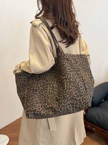 Bolso de mano de estilo leopardo, bolso de hombro de gran capacidad, bolso perfecto para el transporte diario, monedero de estampado de leopardo de moda para mujer, el regreso del leopardo