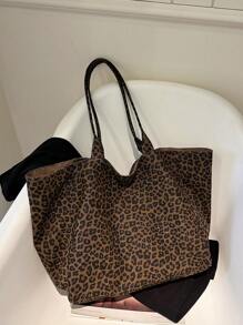 Bolso de mano de estilo leopardo, bolso de hombro de gran capacidad, bolso perfecto para el transporte diario, monedero de estampado de leopardo de moda para mujer, el regreso del leopardo