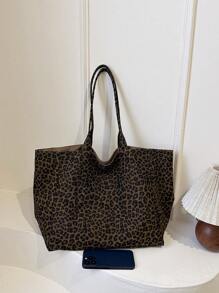 Bolso de mano de estilo leopardo, bolso de hombro de gran capacidad, bolso perfecto para el transporte diario, monedero de estampado de leopardo de moda para mujer, el regreso del leopardo