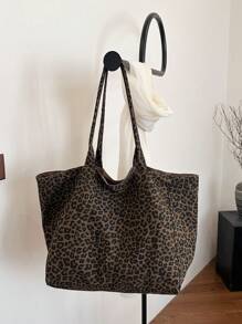 Bolso de mano de estilo leopardo, bolso de hombro de gran capacidad, bolso perfecto para el transporte diario, monedero de estampado de leopardo de moda para mujer, el regreso del leopardo