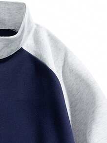 男士插肩袖条纹休闲四分之一拉链套头卫衣，半拉链设计，时尚百搭，春秋季款 - 藏蓝色 - 查看 6