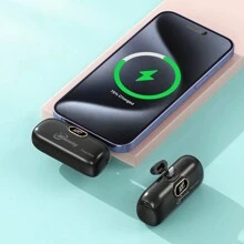 Winsway 5000mAh Mini Portable Charger With Built-In Cable, Compact Power Bank With LCD Display And LED Lights, Compatible With IPhone/ Android, Emergency Power Supply, Pocket Lipstick Size Power Bank - Black - View 2