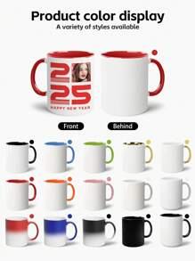 1 Piece, Happy New Year 2025, Personalized Coffee Mug, 11oz Mug With Customizable Picture, Birthday Gift, Holiday Gift, Memorial Gift, Celebrate Happy New Year