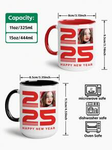 1 Piece, Happy New Year 2025, Personalized Coffee Mug, 11oz Mug With Customizable Picture, Birthday Gift, Holiday Gift, Memorial Gift, Celebrate Happy New Year