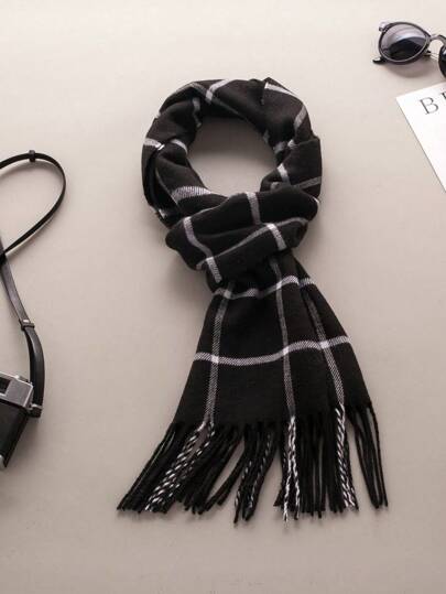 1pc Striped Plaid Faux Cashmere Neck Warmer Scarf, Unisex Autumn/Winter Warm Accessory Suitable For Outings, Group Buying, Travel, Gifts