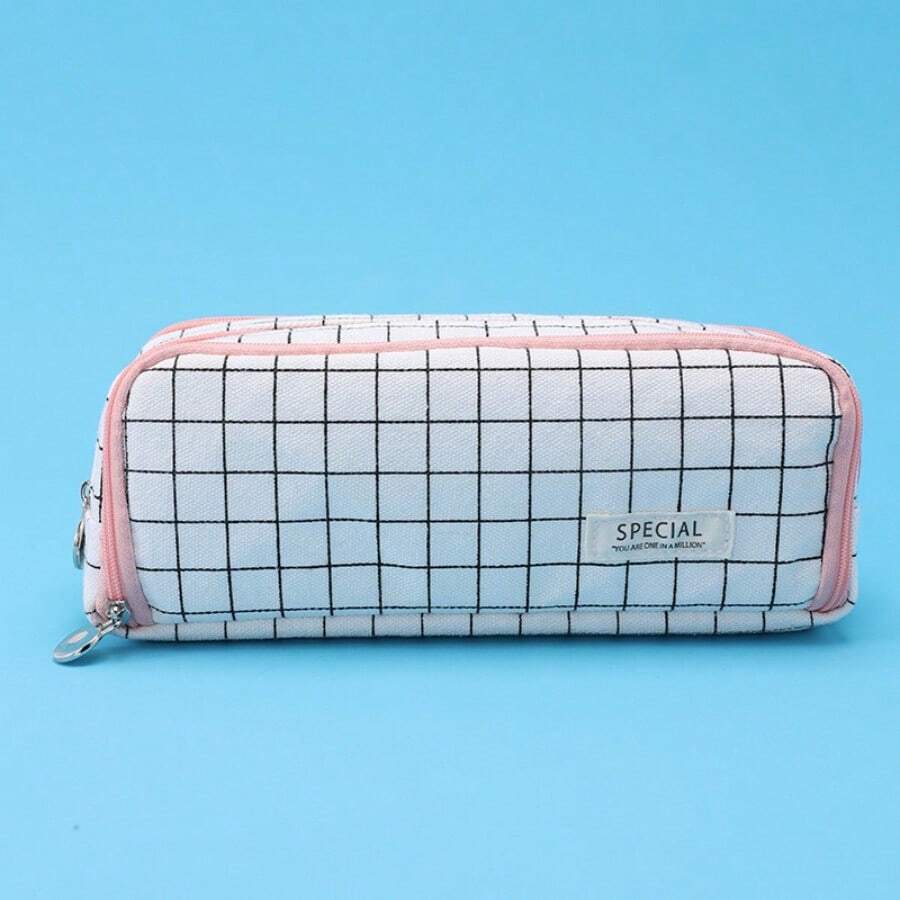 Hộp đựng bút chì màu Macaron phong cách Hàn Quốc độc quyền Cross-Border, dung tích lớn, phiên bản nâng cấp, có thể biến thành hộp đựng đồ dùng văn phòng phẩm, thích hợp làm quà tặng cho trẻ em, túi đựng đồ đếm tiền cho học sinh, túi đựng đồ đơn giản cho bé trai và bé gái - Lưới đen trắng - Xem 1