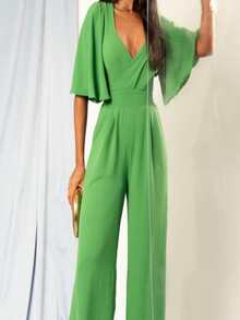 LONG GREEN OVERALL WITH SLEEVES AND TIES AT THE BACK - màu xanh lá - Xem 1