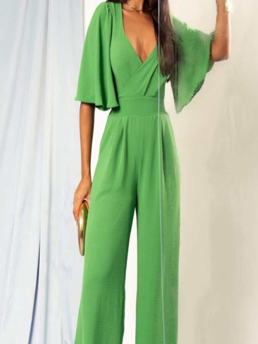 LONG GREEN OVERALL WITH SLEEVES AND TIES AT THE BACK - màu xanh lá - Xem 1