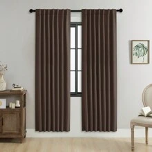1片/2片装可调节尺寸褶皱/杆袋式遮光窗帘套装，纯色隔热遮光窗帘，适用于客厅、办公室、卧室 - 深咖色 - 查看 19