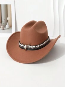 1pc Women's Detachable DIY Rhinestone Rivet Bull Head Decor Upturned Brim British Style Party Hat, Suitable For Spring/Autumn Performances, Light Shows, Sun Protection, Fashion Cowboy Party/Holiday/Casual Wear - One-word Hat - View 17