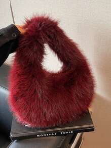 勃艮第蓬松手提包，女士单肩手提包 - 酒紅色 - 查看 3