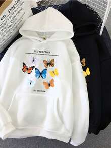 Women's Kangaroo Sweatshirt With Butterfly Print - trắng - Xem 2