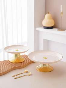 1pc Round Cake Stand With Gold Base, Decorative Tray For Christmas Gift, Wedding Party, Holiday