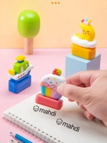 1 件定制个性化姓名印章，可重复使用印章，适用于衣服、书籍、文具、织物、校服、卡通纺织品印章、DIY 印章、汽车、船舶、月亮、纸杯蛋糕等各种形状的自墨印章 - 單件 - 查看 4