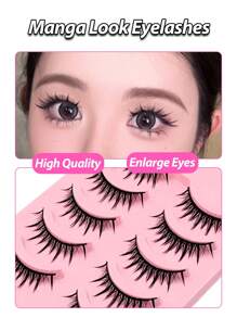 Asiteo 5 Pairs Manga Look Natural Lashes Fluffy Wispy Faux Mink Lash Korean Japanese Asian Styles Lashes For Cosplay Eyelashes - 黑色 - 查看 5