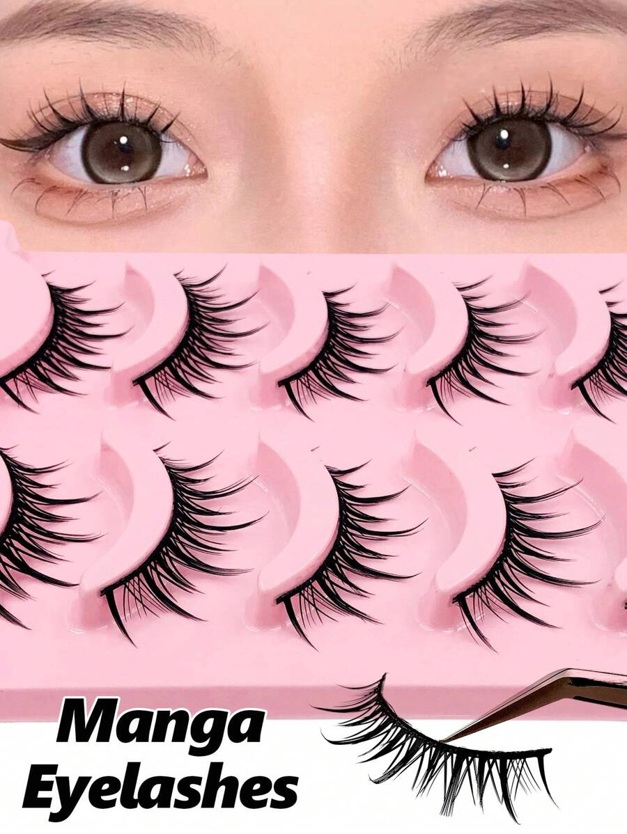 Asiteo 5 Pairs Manga Look Natural Lashes Fluffy Wispy Faux Mink Lash Korean Japanese Asian Styles Lashes For Cosplay Eyelashes - 黑色 - 查看 1