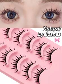 Asiteo 5 Pairs Manga Look Natural Lashes Fluffy Wispy Faux Mink Lash Korean Japanese Asian Styles Lashes For Cosplay Eyelashes - 黑色 - 查看 3