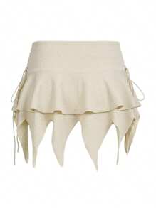 Women's Y2K Ruffle Mini Skirt Vintage Tiered Layer Asymmetrical Hem Low Waist Fairy Grunge Short Skirt Streetwear - 卡其色 - 查看 6