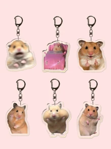 1pc/6pcs Cute Hamster Expression Acrylic Keychain, With Sweet Potato & Bow Hamster Print Rodent Pendant, Backpack Charm, Gift For Hamster Lovers - Multicolor - View 18