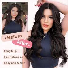 Invisible Wire In Hair Extensions Curly Wavy Hair Extension Long Hairpiece For Women - Natural Dark Brown - View 2
