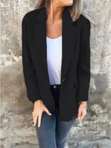 Damska modna jednokolorowa wełniana marynarka z długim rękawem