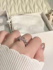 1 chiếc nhẫn thời trang có thể điều chỉnh kích thước, hình trái tim màu hồng có trang trí bằng pha lê, thích hợp cho đám cưới, phù dâu, tiệc tùng, cặp đôi đeo hàng ngày ngày lễ tình nhân - Hồng - Xem 4