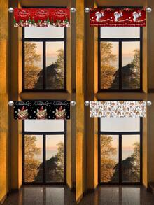 1 件卡通圣诞老人背景圣诞窗帘，简约圣诞氛围卧室装饰 - 彩色 - 查看 2