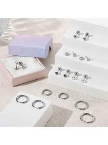 8 Pairs Of Medical Stainless Steel Earrings For Sensitive Ears, Small Opal Balls CZ Flat Back Stud Earrings, Hypoallergenic Hoop Earrings For Men And Women 20G Cartilage Earrings - Earring Set - View 6