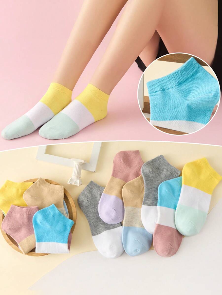 10 Pairs Women's Rainbow Color Ankle Socks Basic Design Breathable Non-Slip Fashion Socks - Multicolor - View 1