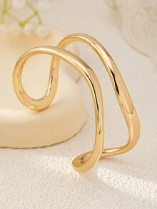 1 件时尚简约锌合金材质金色空心螺旋开口袖口女士手链，适合晚会和日常服装搭配 - 金黃色 - 查看 3