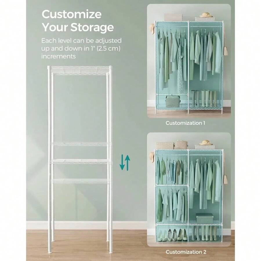 Clothes Rack, Freestanding Wardrobe Closet, Metal Clothing Racks, Heavy ...