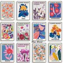 1 pieza Cartel abstracto de mercado de flores y mercado de frutas nórdico Impresiones de pintura en lienzo de arte de pared botánica para decoración del hogar sin marco - Multicolor - Ver 2