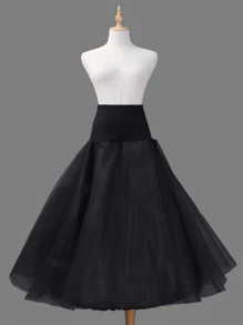 1 st. Dames Wit & Zwart A-lijn Elastische Stalen Hoepel Dubbellaags Ruffle Taille Bustier Baljurk Petticoat Tutu Rok Voor Bruiloft, Feest, Uitvoering