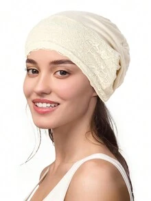 1 chiếc mũ ren cho phụ nữ Hồi giáo, mũ che phủ hóa chất màu trơn, nhiều màu - A - Xem 7