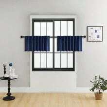 1pc/2pcs Adjustable Size Pinch Pleat/Rod Pocket Blackout Curtain Panel Set/Room Darkening Solid Color Thermal Insulated Curtains For Living Room, Office, Bedroom, Short Size Suitable For Kitchen - Navy Blue - View 23