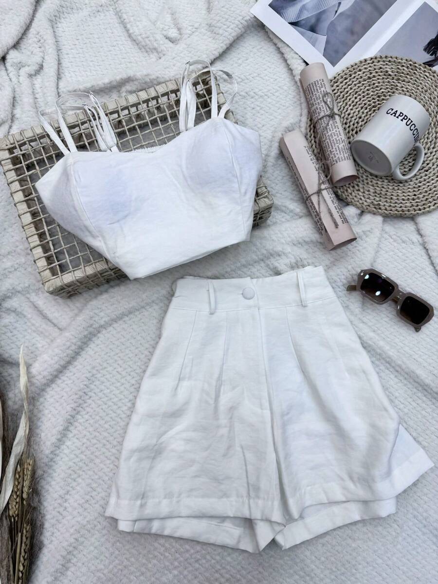 Tailored Set Of Cropped Top With Cups + Shorts - trắng - Xem 1
