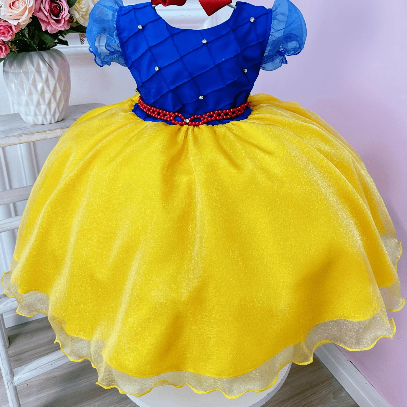 Vestido de festa tematica aniversario infantil super luxo 1 ao 12 N1284 - Amarelo - Visão 1
